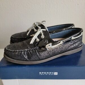 Sperry Shoes Womens‎ 8.5 M Top Sider Boat Slip On 9295999 Black Sequin